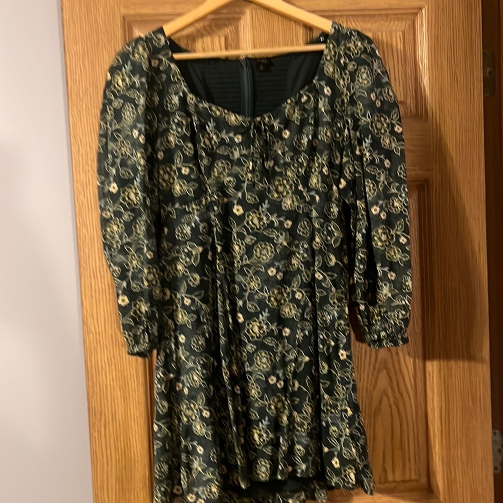 J.Crew Sweetheart Long-Sleeve Mini Dress Green Floral Cottagecore Preppy Boho 8